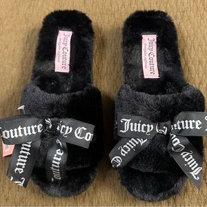 NWT Authentic Juicy Couture fuzzy open toe slippers